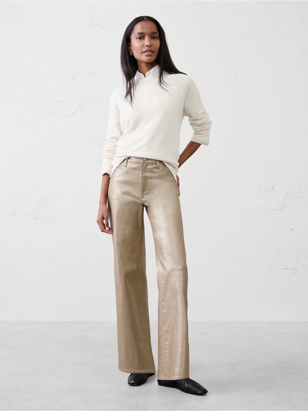 Banana Republic Straight High-Rise Metallic Gold Pants Jeans Size 24